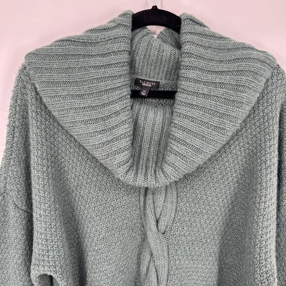 Talbots Cowl Neck Tunic Sweater XL Cable Knit Wool Alpaca Green - Picture 6 of 7